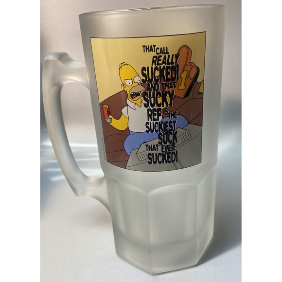 Vintage 2002 Large the Simpsons Homer Football Fogged Glass Beer Stein Mug MINTY - Picture 2 of 5
